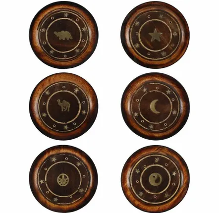Senteurs - Porte-encens rond en bois de manguier avec incrustation en laiton - SOMETHING DIFFERENT WHOLESALE