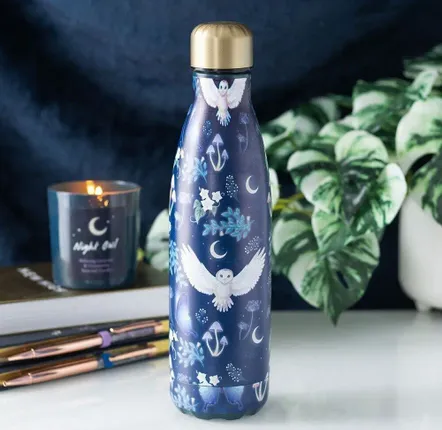 Glass - Night Flight Owl Print Metal Water Bottle - SOMETHING DIFFERENT WHOLESALE EUROPE BV