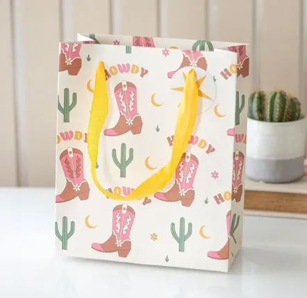 Bags and backpacks - 23cm Cowboy Boot Print Gift Bag - SOMETHING DIFFERENT WHOLESALE EUROPE BV