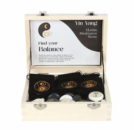 Ornements - Boîte de 24 pierres de méditation en marbre Yin Yang - SOMETHING DIFFERENT WHOLESALE EUROPE BV