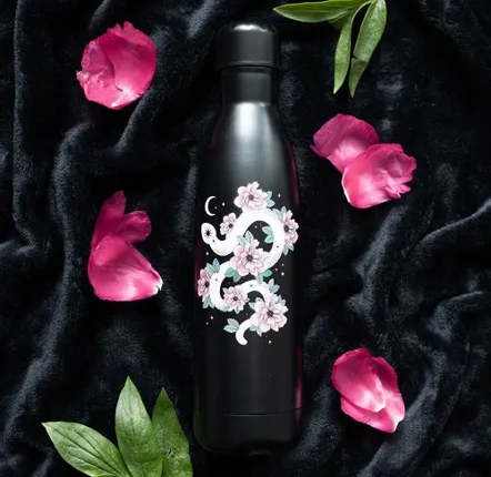 Verres - Bouteille d'eau en métal à motif serpent et motif floral - SOMETHING DIFFERENT WHOLESALE