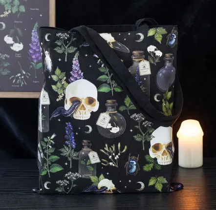 Bags and backpacks - Venom & Vines Print Polycotton Tote Bag - SOMETHING DIFFERENT WHOLESALE