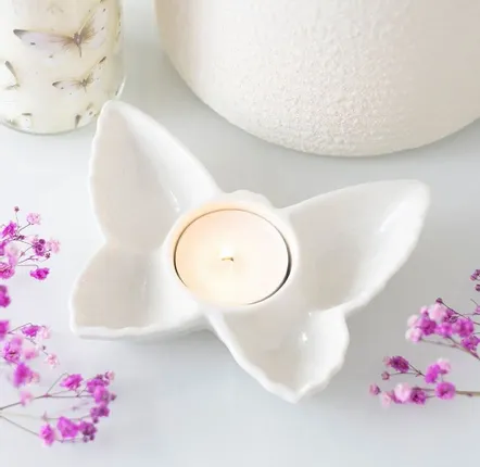 Candlesticks and candle holders - White Butterfly Tealight Candle Holder - SOMETHING DIFFERENT WHOLESALE EUROPE BV