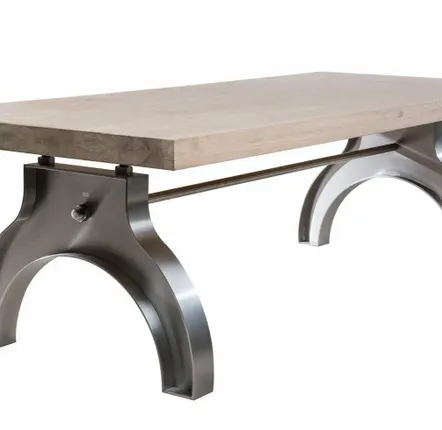 Bureaux d'entreprise - SL-002 Industrial Solid Wood Table with Steel Base - STURDY-LEGS