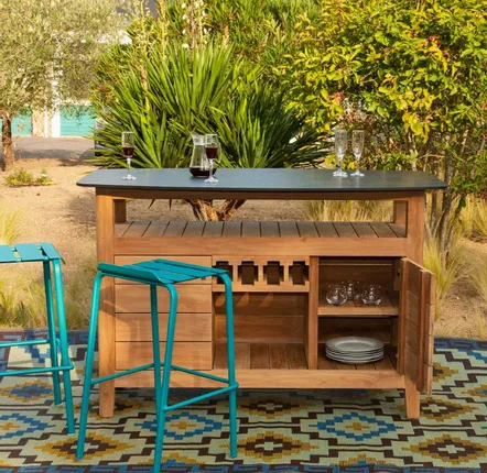 Tables Salle à Manger - Table de bar NAVY, teck et plateau compact en HPL - EZEÏS
