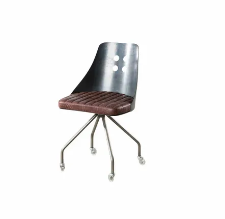 Armoires de bureau - Industrial Steel Chair with Leather Seat - STURDY-LEGS