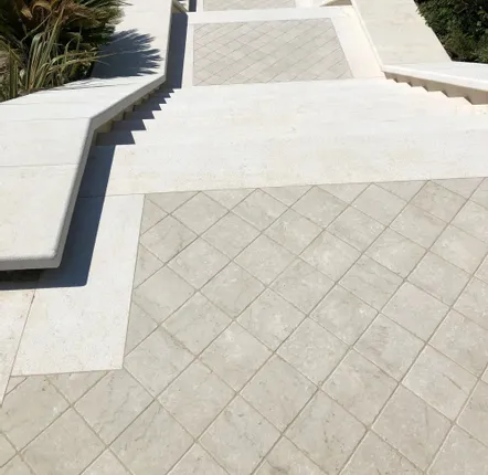 Terraces - Botticino Tumbled Marble Tiles - 15x15 cm - SENINI STONE  -NATURAL STONE MADE IN ITALY-