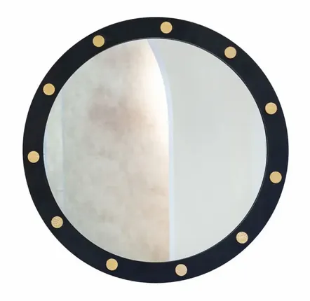Hotel bedrooms - Cluster Round Mirror D80cm Black Lacquered Iron & carved-brass screws - DUISTT