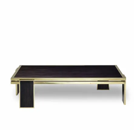 Tables for hotels - James Rectangular Coffee Table in Ebony Wood and Brass, mid-century - DUISTT