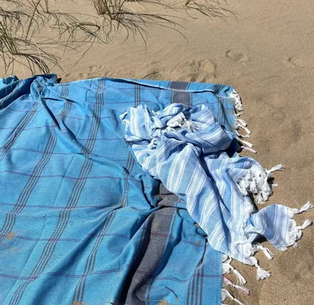 Serviettes de bain - fouta Organic bleu océan/bleu foncé - OTTOMANIA