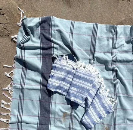 Serviettes de bain - fouta Organic vert de mer/bleu foncé - OTTOMANIA