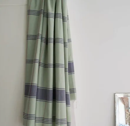 Serviettes de bain - fouta Organic sauge/bleu foncé - OTTOMANIA