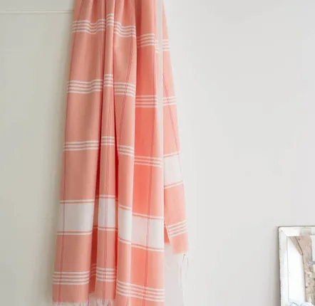 Serviettes de bain - fouta Organic pêche/blanc - OTTOMANIA