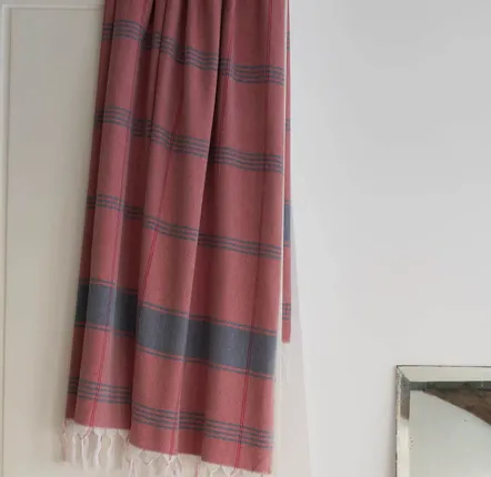 Serviettes de bain - fouta Organic bordeaux/bleu foncé - OTTOMANIA