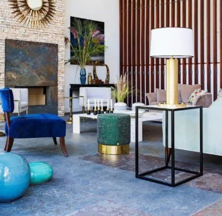 Tabourets pour collectivités - Pouf rond diam 40cm en tissu & base laiton LUNE C, option COM/COL - DUISTT