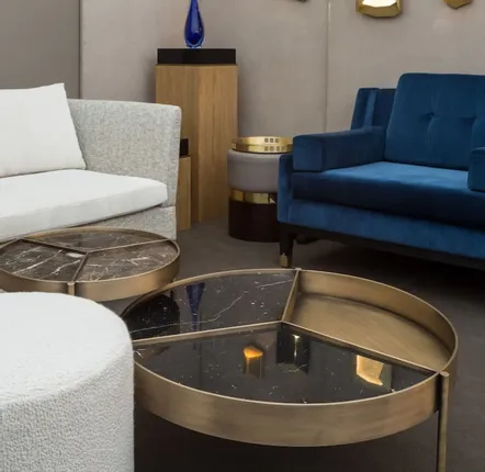 Tables for hotels - Ray round Coffee Table Brass Structure and Nero Marquina marble - DUISTT