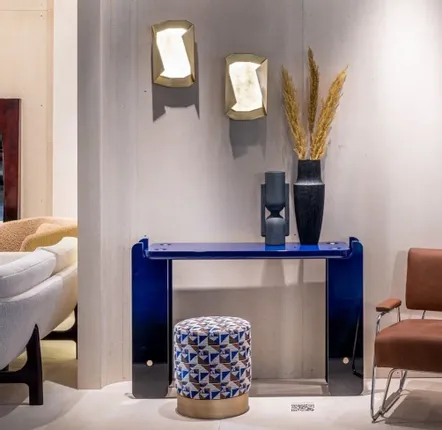 Stools for hospitalities & contracts - LUNE C Stool, contemporary ottoman in brass and fabric, COM Option - DUISTT
