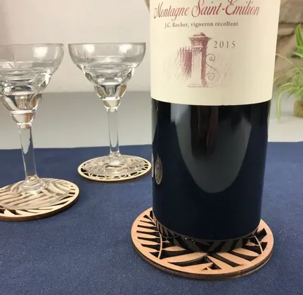 Wine accessories - Wooden bottle coaster - Golden fern - LA COUR DU JUCH