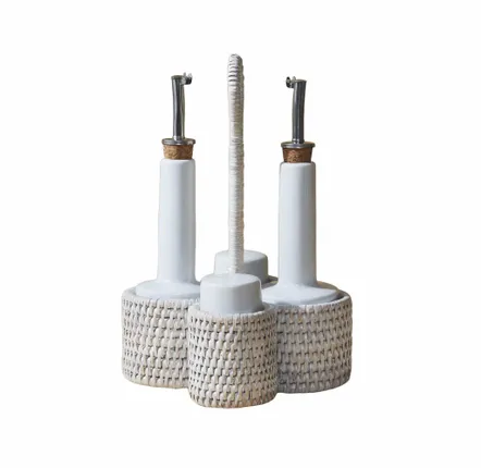 Oils and vinegars - Rattan  Oil, Vinegar, Salt, and Pepper Shaker Set - KING ZOO