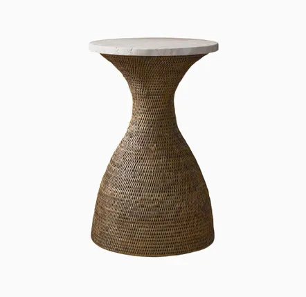 Office design and planning - Side Table - Travertine & Rattan - KING ZOO