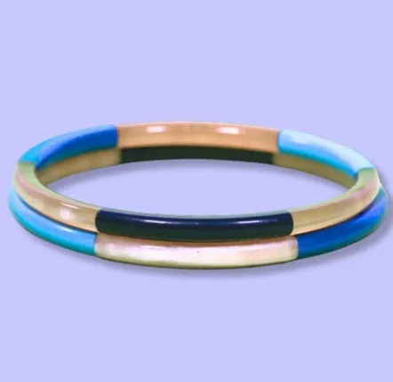 Bijoux - Jonc corne 3 Lignes Bleu - JOLIE JULIE