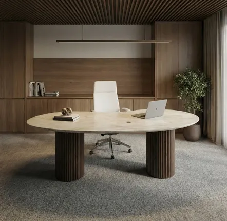 Office furniture and storage - Desks -180X100X75 cm - Aérolithite - Marbre Crema - STONE VALLEY