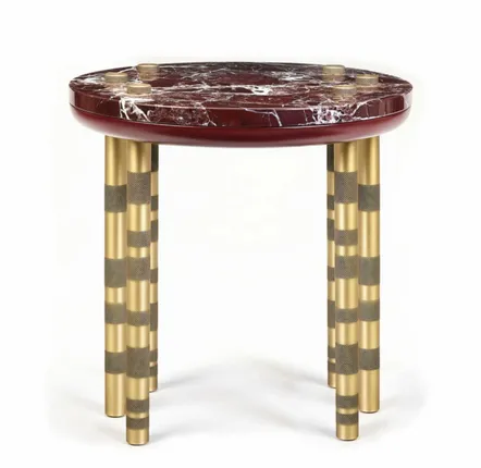 Tables for hotels - Small Round Side Table Ipanema Marble top & light bronzed Brass legs - DUISTT