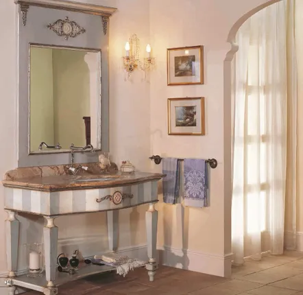 Meubles pour salle de bain - Meuble de salle de bain « Ninfea » avec plateau en marbre travertin - INTERIORS ITALIA