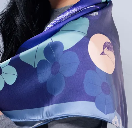 Scarves - Red throat bird scarf (blue model) - KOUNTHEA RETH