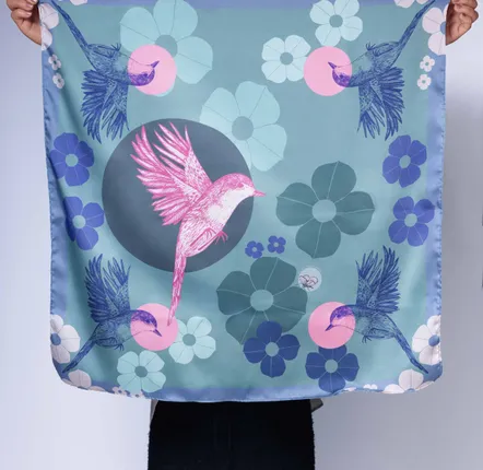Scarves - Red throat bird scarf (blue green model) - KOUNTHEA RETH