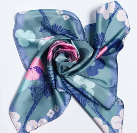Scarves - Red throat bird scarf (blue green model) - KOUNTHEA RETH