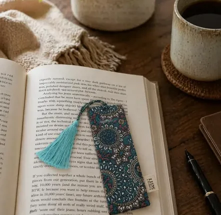 Homewear - Petit marque-page en sari fait main avec pompon - I WAS A SARI