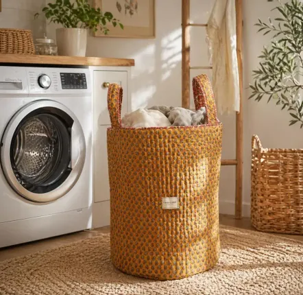Homewear - Corbeille à linge matelassée fabriquée à la main à partir de saris d'o - I WAS A SARI