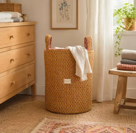 Homewear - Corbeille à linge matelassée fabriquée à la main à partir de saris d'o - I WAS A SARI