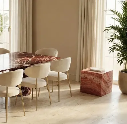 Tables de jardin - Table d'appoint - 45X45X43cm - Gema - Travertin Rouge - STONE VALLEY