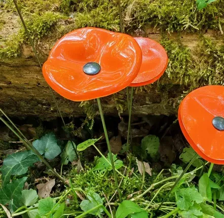 Accessoires de jardinage - Petite fleur ronde orange en verre pour usage extérieur - CARNEOL GLASS