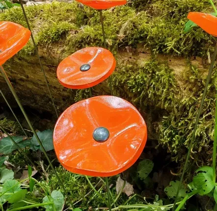 Accessoires de jardinage - Petite fleur ronde orange en verre pour usage extérieur - CARNEOL GLASS