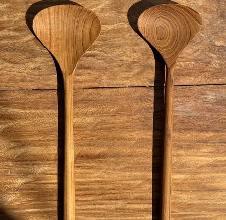 Cutlery set - Salad cutlery or large teak spoon in flat oval shape L28 D8, - OFFICE OBJETS