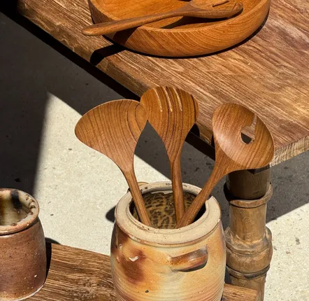 Cutlery set - Salad cutlery or large teak spoon in elongated oval shape - OFFICE OBJETS