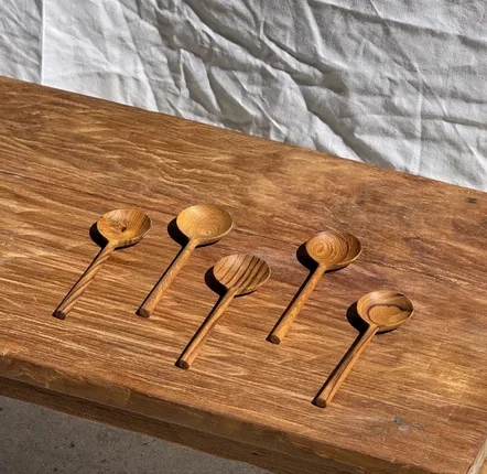 Cutlery set - Small spoon, round teak cookware L16 D2 - OFFICE OBJETS
