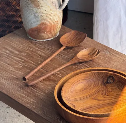 Cutlery set - Salad cutlery or spoon” spatula” flat end teak” L30 D9x8 - OFFICE OBJETS