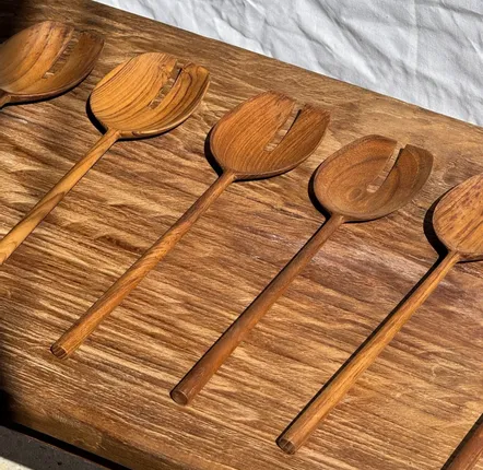 Cutlery set - Salad cutlery or spoon” spatula” flat end split teak” L30 D9x8 - OFFICE OBJETS