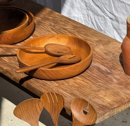 Cutlery set - Salad cutlery or spoon” spatula” flat end split teak” L30 D9x8 - OFFICE OBJETS