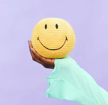Peluches - Peluche SMILEY – 13cm velours côtelé - Jaune - STEMPELS ET CO