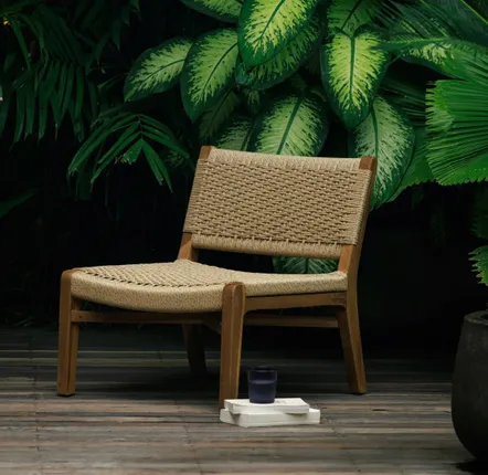 Fauteuils de jardin - Fauteuil extérieur Babé en teck massif recyclé et corde tressée - DESIGN TRIP