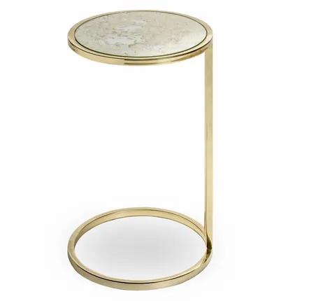 Tables pour hôtels - Julia Table d'appoint ronde, plateau miroir vieilli, pied en laiton - DUISTT
