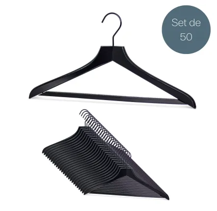 Office furniture and storage - MAWA wooden hanger with ribbed bar all black 45cm pack of 50 - MAWA