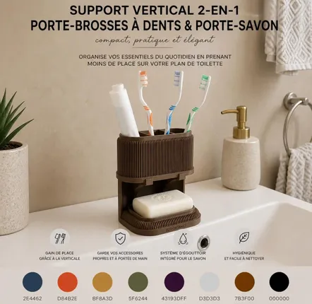 Installation accessories - Support vertical salle de bain 2-en-1 - CRÉA-TH