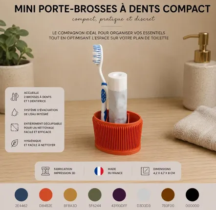 Bathroom storage - Compact mini toothbrush holder — 3D printing made in France - CRÉA-TH