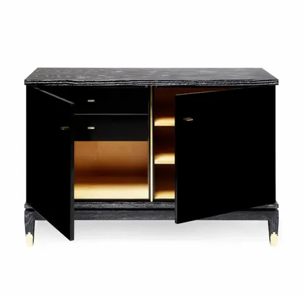 Chambres d'hôtels - Anna Cabinet, Buffet haut, bois massif, pieds en laiton, Portugal - DUISTT